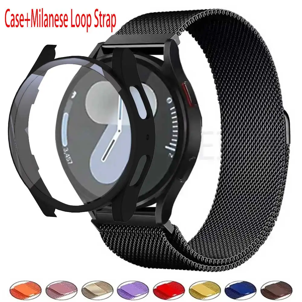 Premium Glass Case and Milanese Loop Strap with 20MM Band and PC Protector Cover Bumper