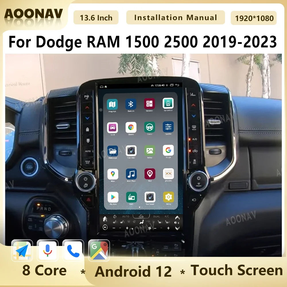 

13,6 дюймовый Android 12 автомобильный радиоприемник для Dodge RAM 1500 2500-2019, автомобильный GPS-навигатор, мультимедийный плеер, беспроводной плеер для Carplay