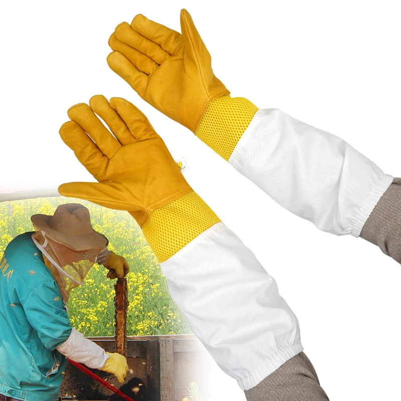1Pair Beekeeping Gloves Protective Sleeves Breathable Anti Bee Plus Size Sheepskin Long Gloves For Beekeeper Beekeeping Tools