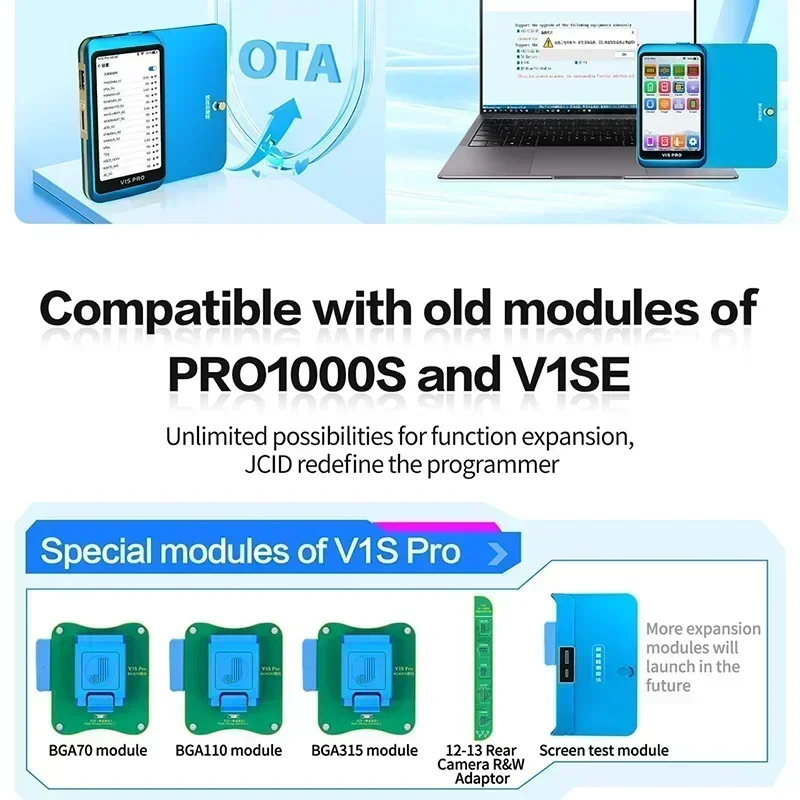 JCID V1S PRO Programmer with BGA315 BGA110 BGA70 BGA60 Socket for iPhone 6-15 Nand Flash Read Write &Format/Screen True Tone Fix chip repair tool set