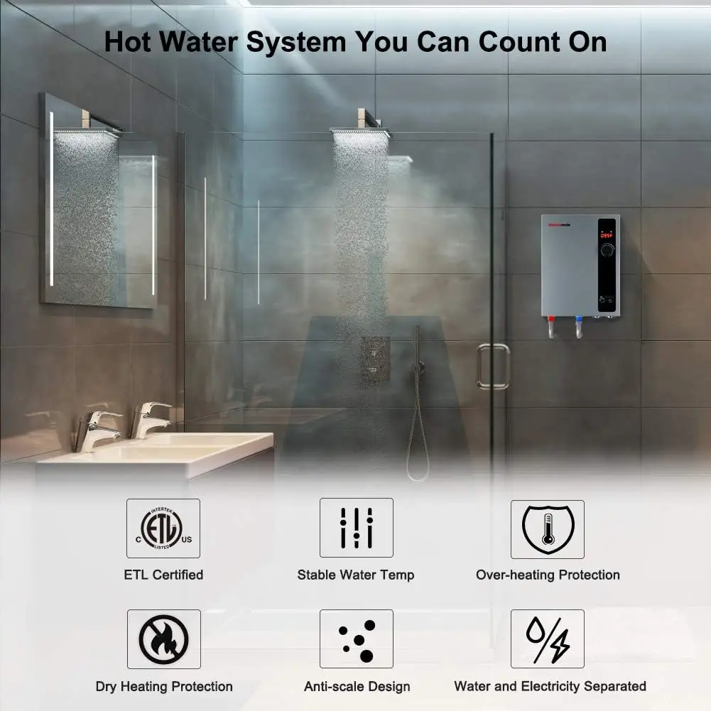 Water Heater Electric 24kW 208~240 Volt, thermomate On Demand Instant Endless Hot Water Heater, Digital Temperature
