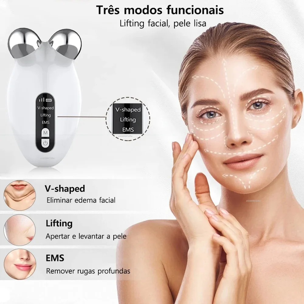 Face Lifting 3D Roller Massager Machine EMS Microcurrent Blue Red Light Therapy V Shaped Double Chin Remover Face Tighting Tool