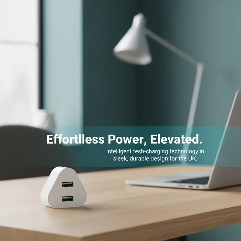 Dual USB Wall Charger with UK 3-Pin Plug - Fast Charging