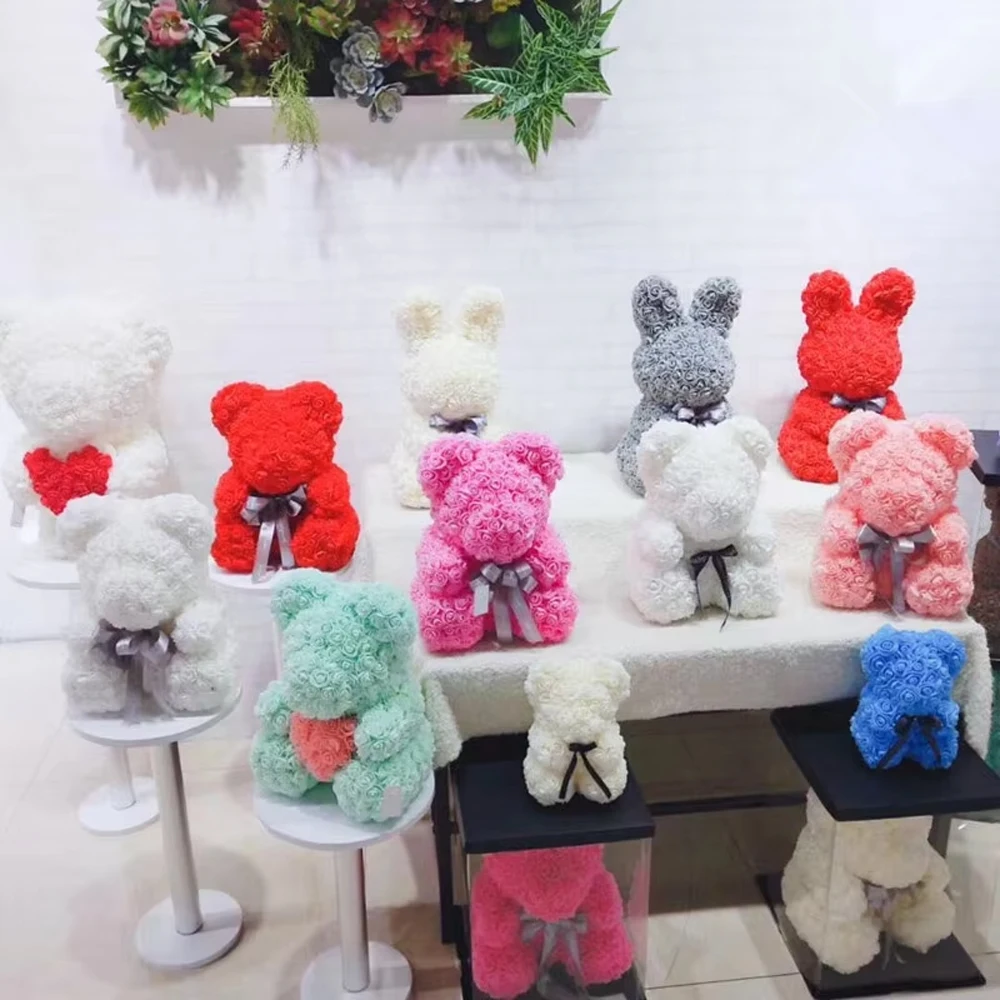 1pcs 25cm Rose Bear Artificial Foam Rose Flower Teddy Bear Valentines Day Gift Birthday Party Spring Wedding Party Decoration