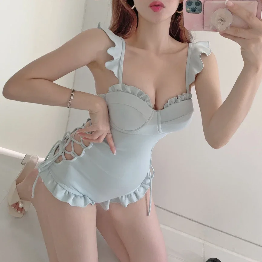 Summer New Sexy One-piece Bikini for Women's Fashion Swimwears,With Chest Pads Underwire Ruffles Swimsuits Bikinis Set