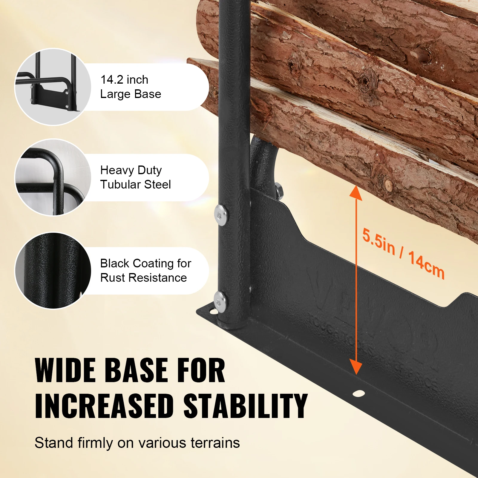 VEVOR 12.7FT Outdoor Firewood Rack with Cover Heavy Duty Firewood Holder & 600D Oxford Waterproof Cover for Fireplace Patio