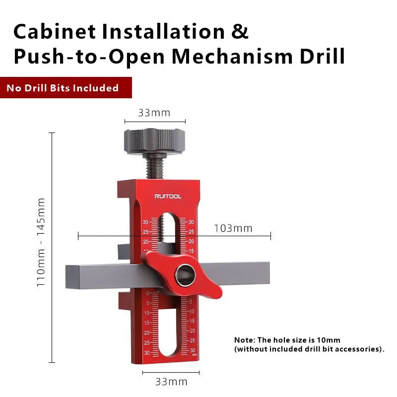 Carpentry Adjustable Aluminum Alloy Cabinet Door Lift & Drill Aid Jig Positioning & Hole Drilling Tool for Cabinet Installation