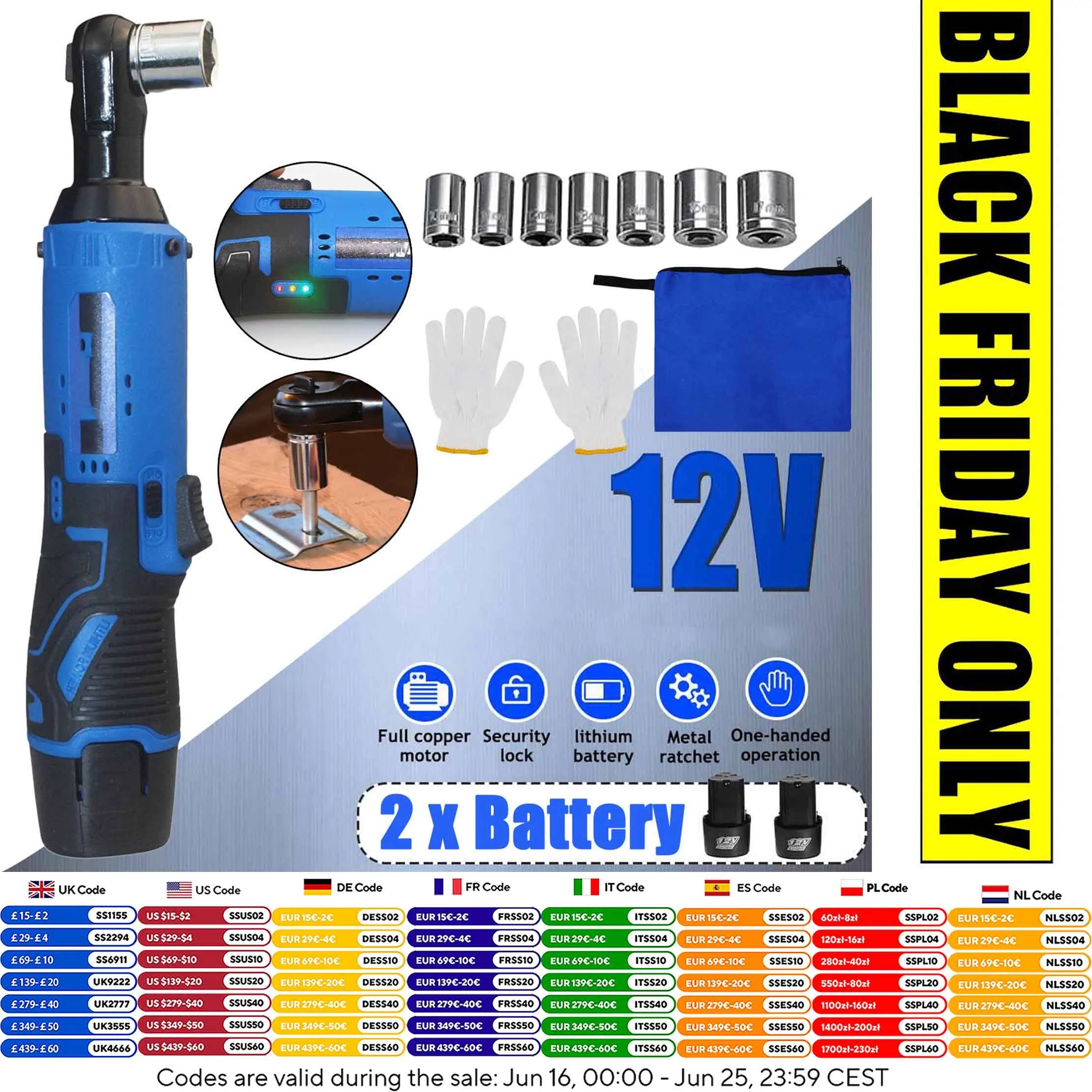 PRO. 12V Right Angle Ratchet Wrench 3/8" Cordless Electric Screwdriver Removal Screw Nut Car Repair Lithium with 2 Batteries
