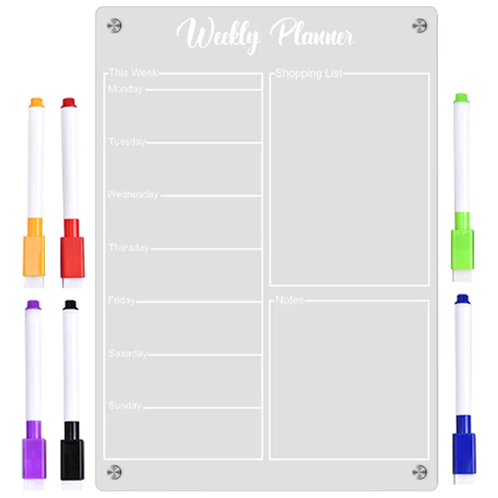 Acrylic Weekly Planner Refrigerator Message Board Dry Erase Calendar Clear Magnetic Whiteboard Pens Fridge for