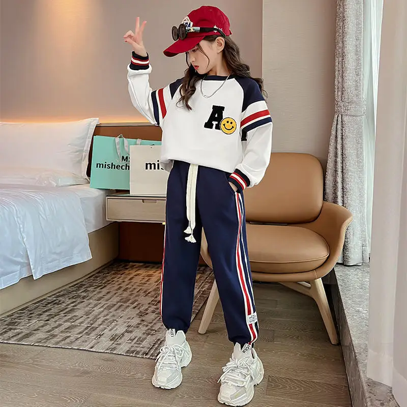 

Children's Clothes Girl's Sports Suit Spring And Autumn Clothing New Teenage Fashion Girl Casual Two-Piece Set Stripe Pants Set