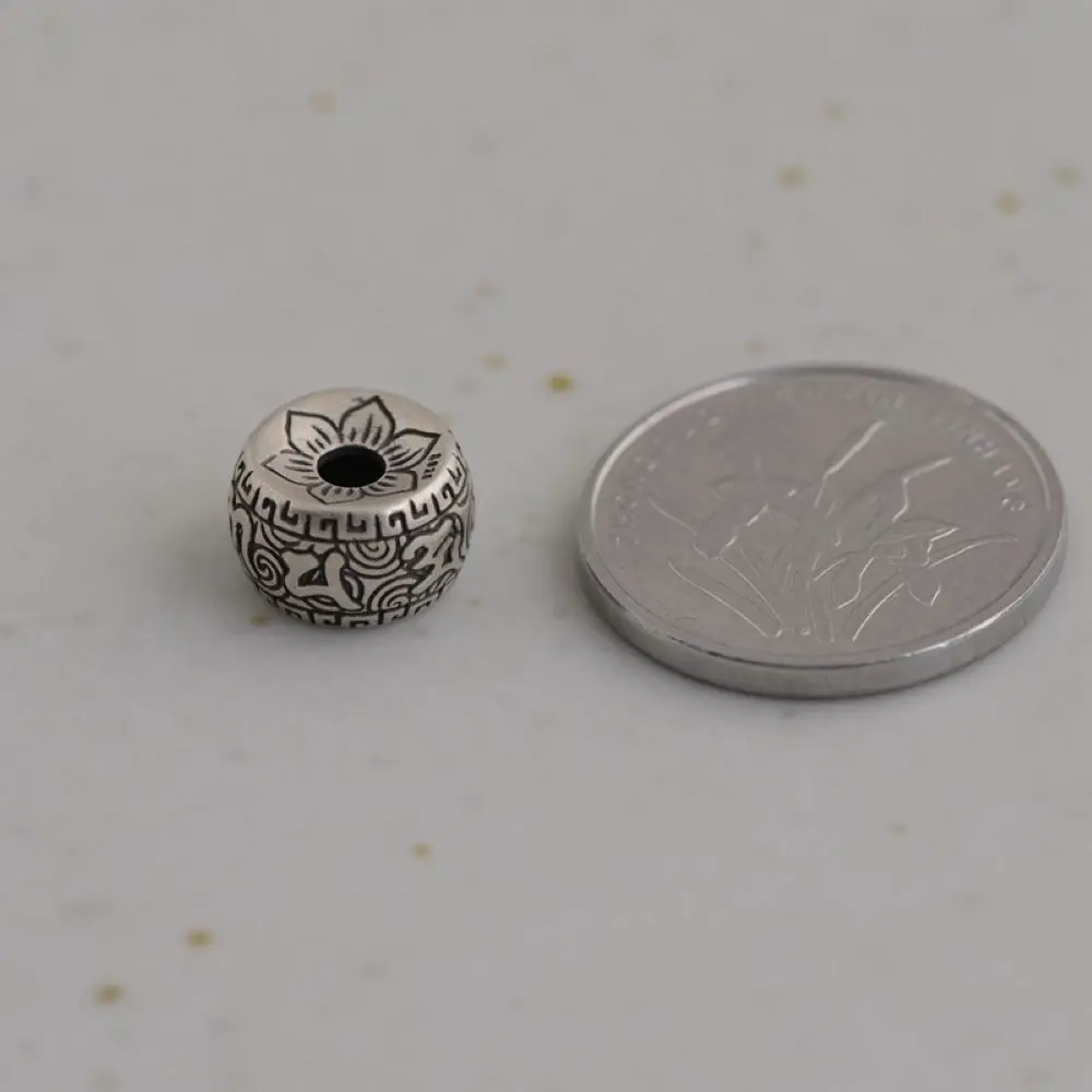 2pcs/Lot Solid 925 Sterling Silver Buddhist Sutra Tube Bead Pendant 9mm