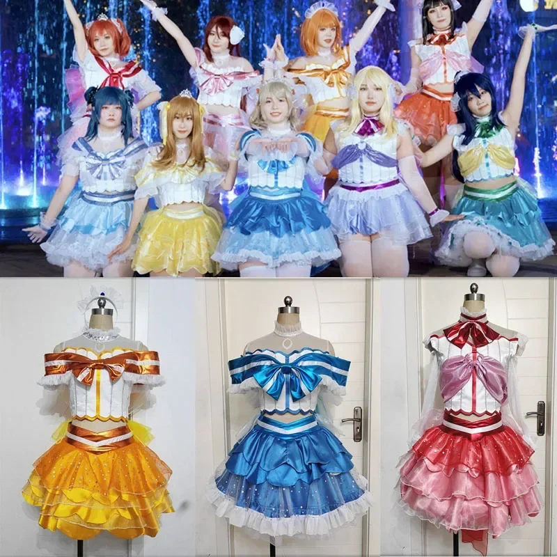 

Anime LoveLive Sunshine Aqours Love Aquarium Chika Ruby Dia Kunan Cosplay Costume Party Sexy Rhinestone Dress Halloween Uniform