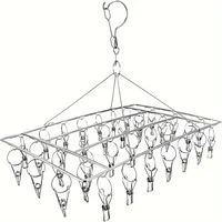 1PC stainless steel sock drying rack with multiple clips, rotating hook windproof clothes rack, sock drying rack, bra, underwear 2