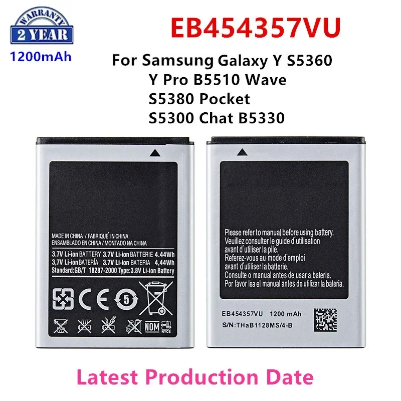 Новый аккумулятор EB454357VU 1200 мАч для Samsung Galaxy Y S5360 Y Pro B5510 Wave S5380 Pocket S5300 Chat B5330