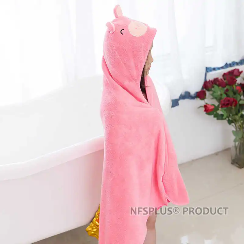 Cute Hooded Bath Towel Poncho Robe For Kids Children Velvet Pink Rabbit Yellow Duck Cyan Bear Travel Beach Towels Baby Bathrobe