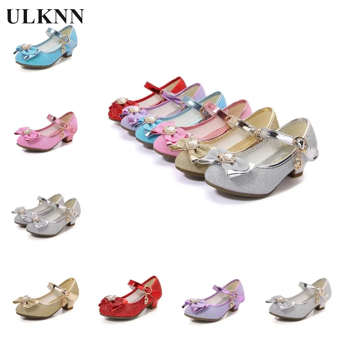 

Girls Crystal Shoes Children's Silver Princess Shoe Fashionable Performance Dresses Leather Shoe High Heels Versatile Floral