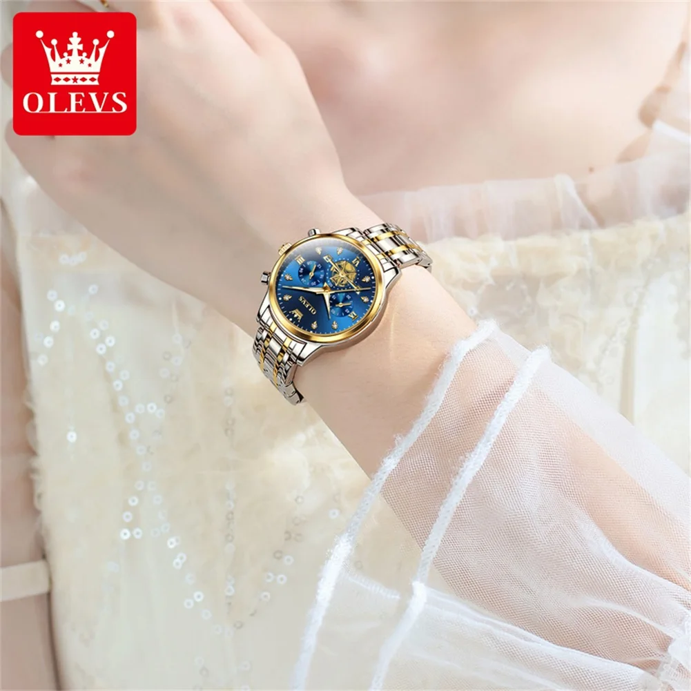 OLEVS Womens Watches Top Brand Luxury Chronograph Quartz Watch for Women Stainless Steel Waterproof Wristwatches Reloj Hombre 6