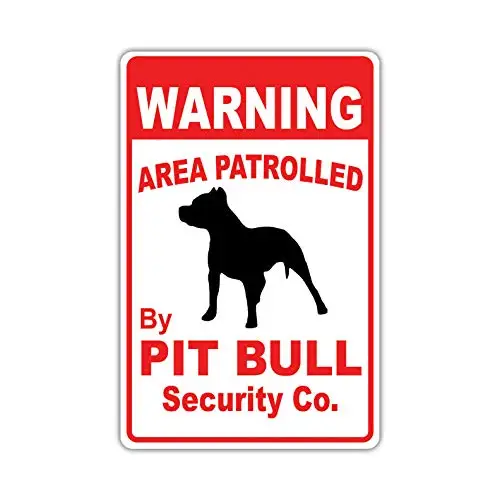 Metal Tin Sign Warning Area Patrolled by Pit Bull Dog Owner Outdoor Street Yard Signs 12X8Inch