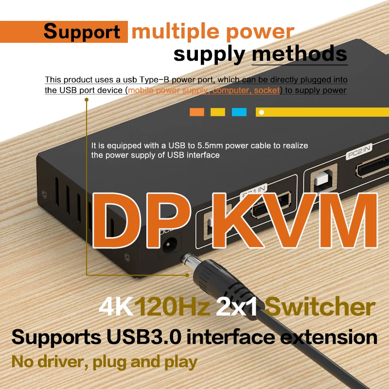 Displayport Kvm Switch Dp 8K Usb Kvm Switch 2 In 1 Out Ingressi Misti Dp 2 Porte 8K 60Hz 4K 120Hz Kvm Condividi 1 Monitor Per Pc Laptop