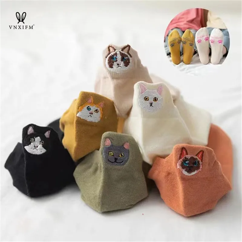 4 짝/몫 고양이 발 뒤꿈치 수 놓은 여성 보트 양말 코튼 스포츠 양말 스트레치 탈취제 양말 재미 캐주얼 통기성 발목 양말