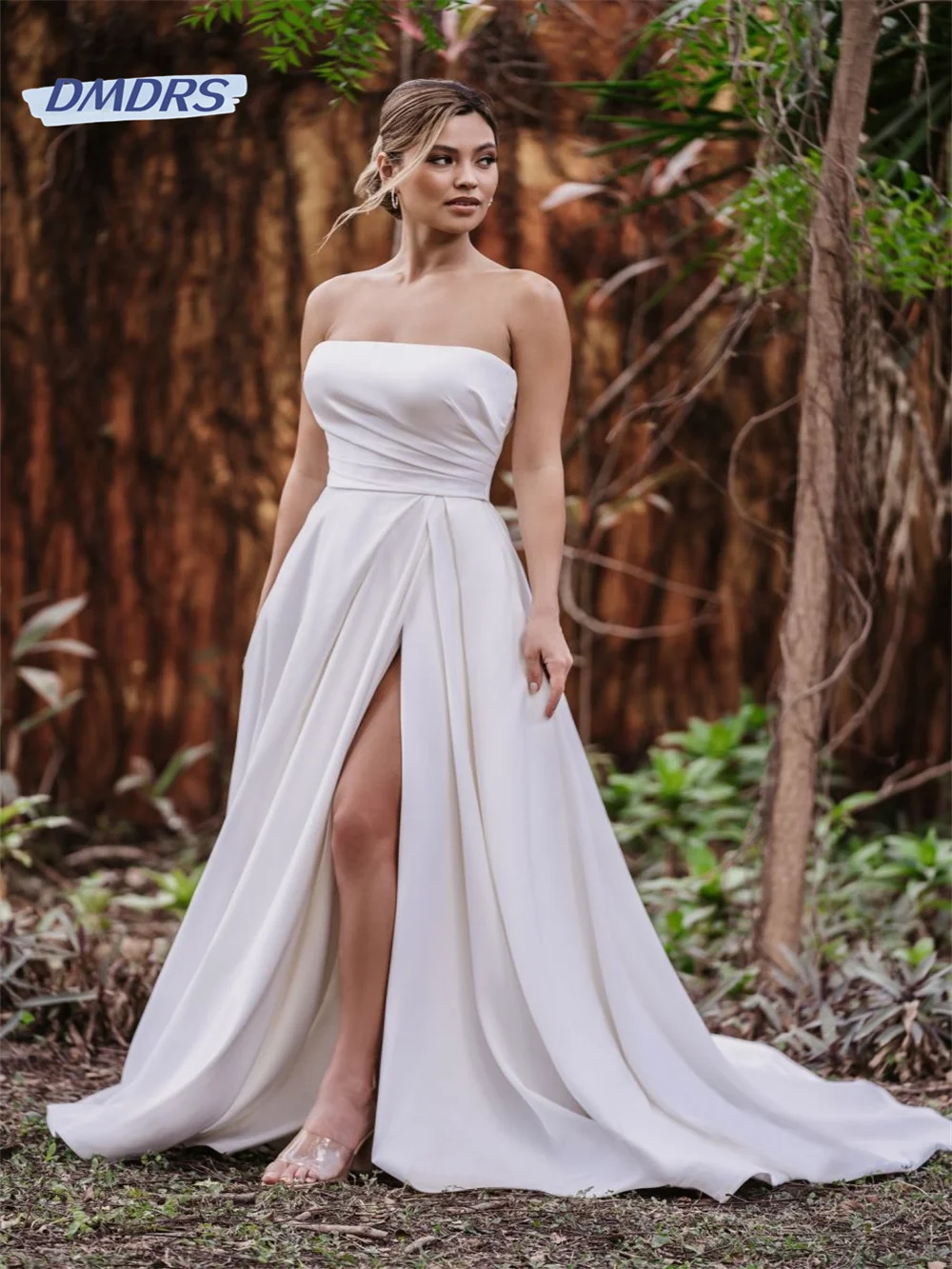 

Simple Strapless Sleeveless Wedding Dress Classic A-line Floor-length Bridal Gown Elegant Vestidos De Novia