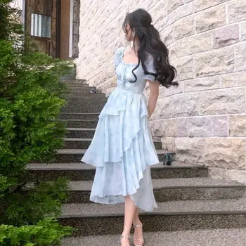 2025 Irregular Chiffon Summer New Style Slim Floral Dress 1