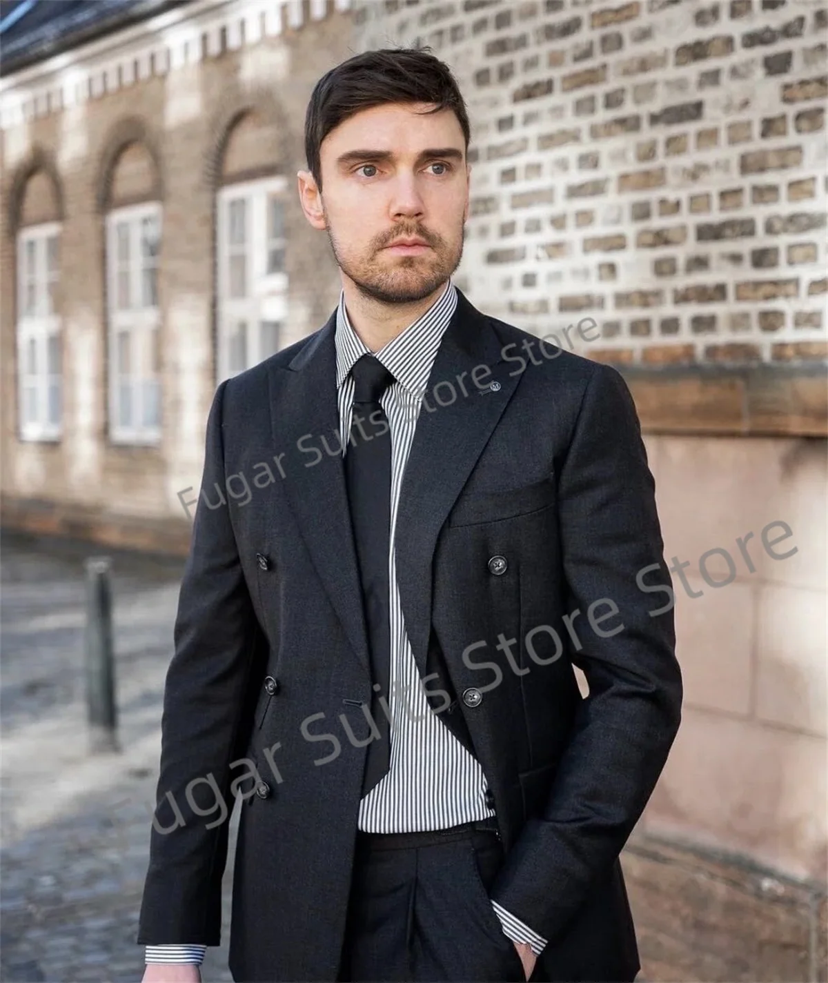 British Style  Wedding Suits For Men Slim Fit Peak Lapel Groom Tuxedo 2 Pieces Office Business Make Blazer Costume Homme