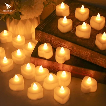 24Pcs Flameless Led Candle For Home Christmas Party Wedding Decoration Heart-shaped Electronic Battery-Power Tealight Candles 1