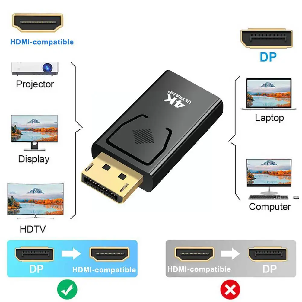 4K 디스플레이 포트-HDMI 어댑터 변환기, 디스플레이 포트 Male DP-HDMI Female HD TV 케이블 어댑터, PC 프로젝트 L6D6 용 비디오 오디오