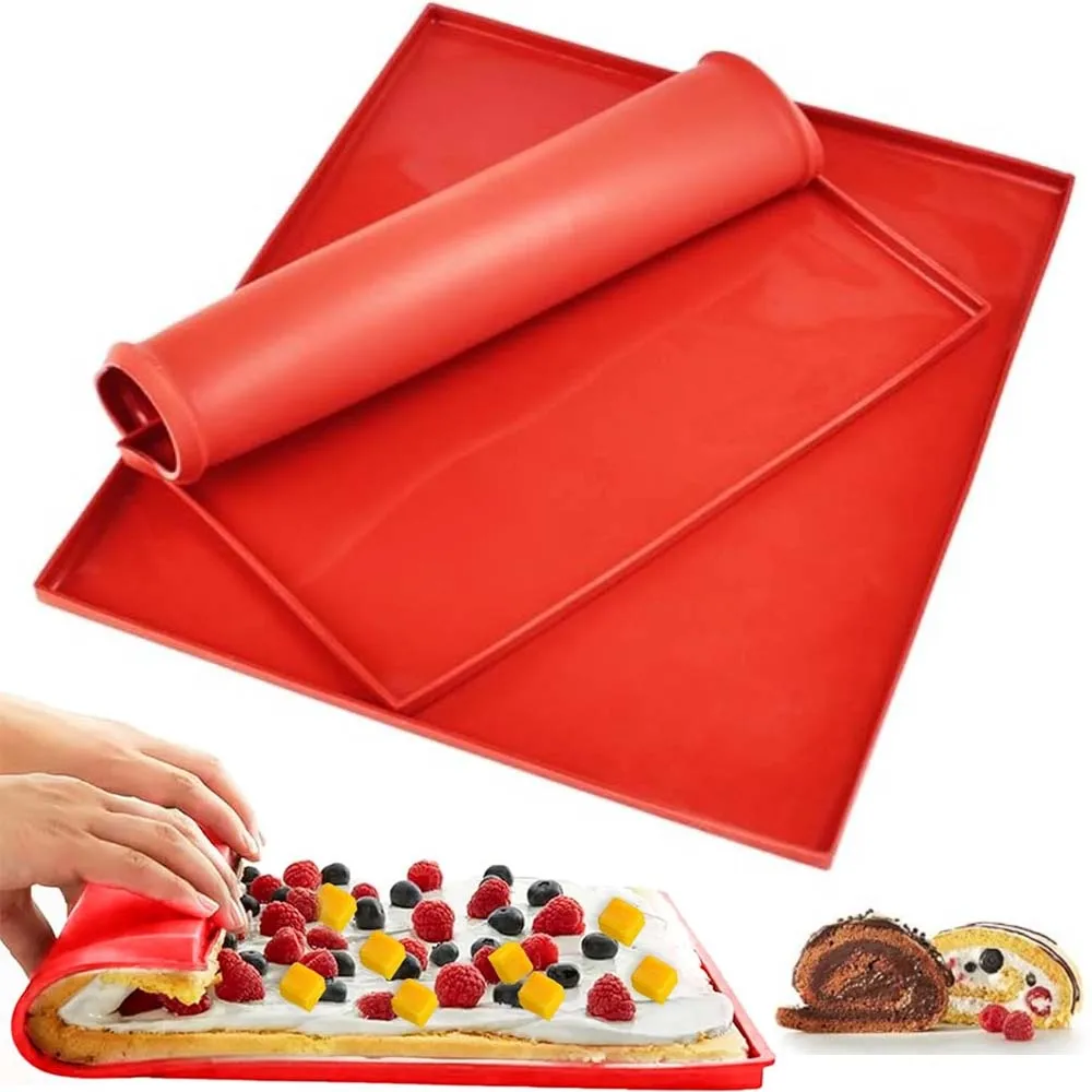 Description Picture 4 of item2pcs Swiss Roll Cake Mat Silicone Multifunction Non-Stick Heat-Resistant  Pastry Pizza Cookies Mats for Desserts Baking Tools