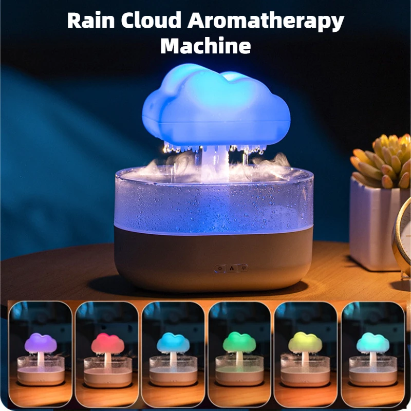 New Rain Cloud Air Humidifier Aromatherapy Essential Oil Diffuser With Raining Water Drop Sound And 7 Color LED Night Light