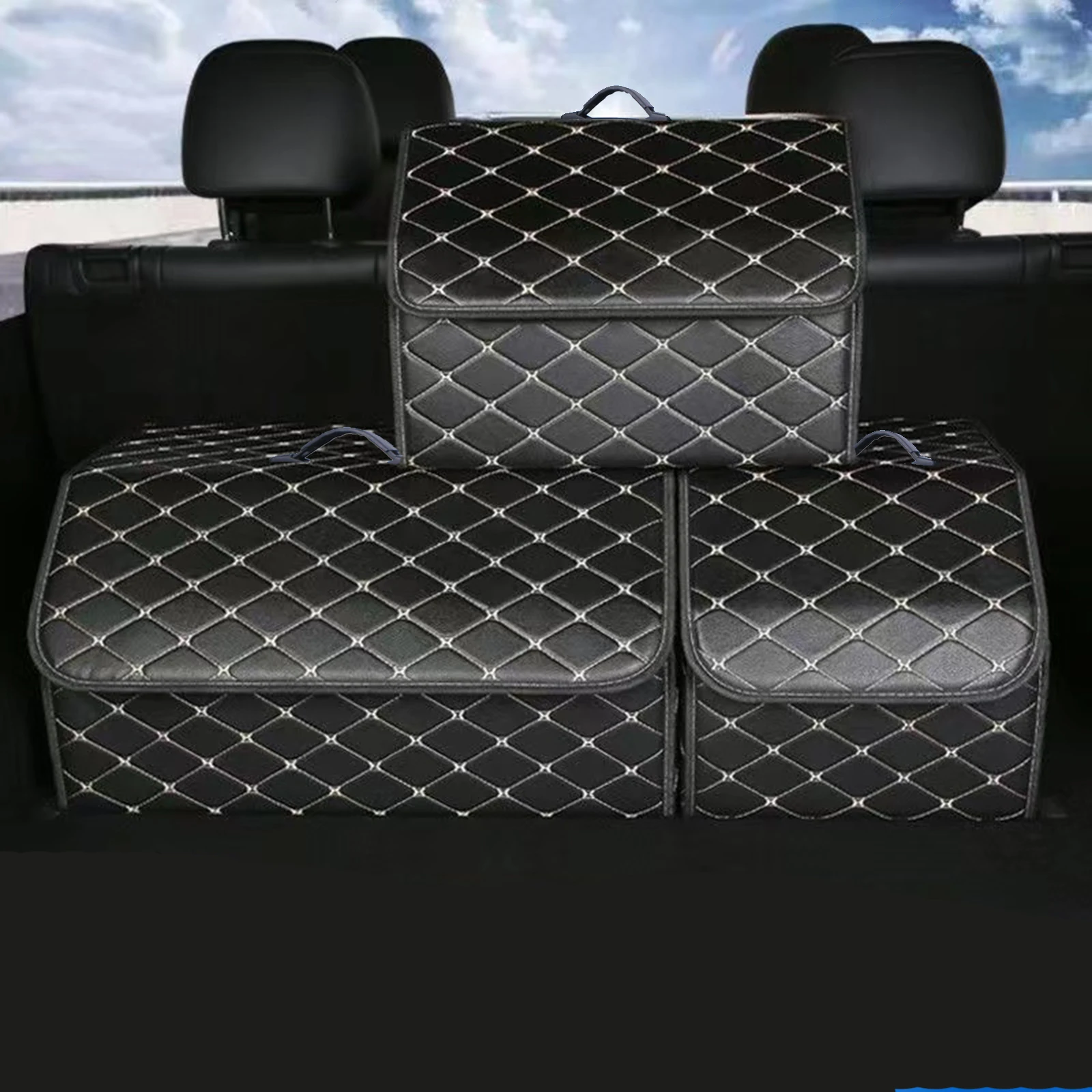 Sf3f4ecc834664b4fa0360fbe9d7de1f1K Car Trunk Organizer Box, Large Capacity Auto Multiuse Storage Bag, Leather Folding Emergency Storage,Stowing Tidying Mallzona