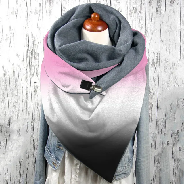 Autumn Winter Warm Scarf for Women Gradient Printed Double Layer Buckle Button Scarf Soft Wraps Comfortable Fleece Shawls шарф 2