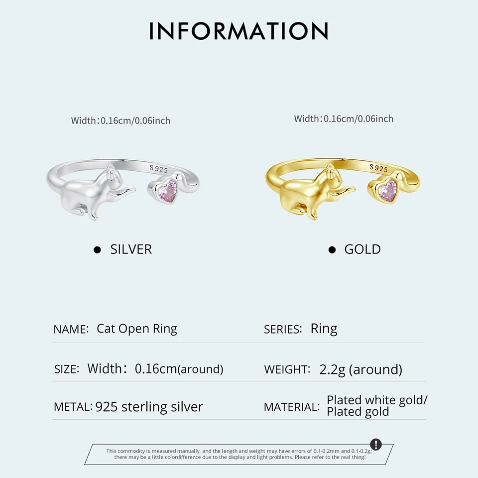 Sterling Silver Pet Cat Ring With Pink Heart Zirconia - PeticaDeals