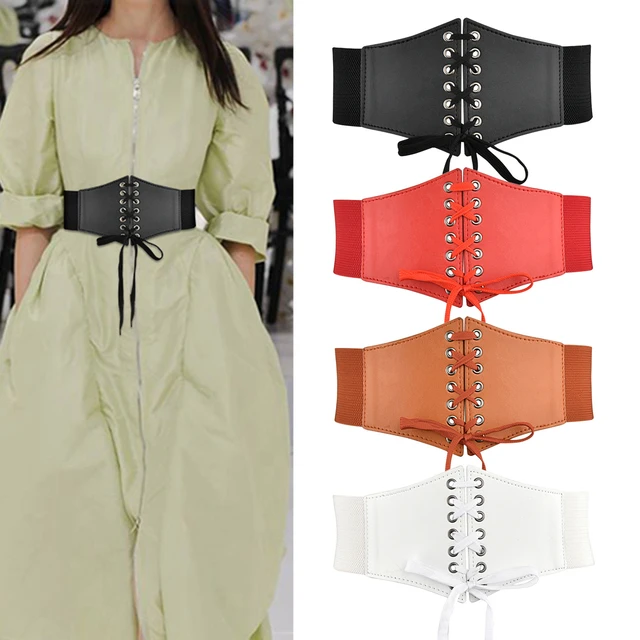 2 Pieces Women's Lace Waist Belt Vintage Wide Elastic Belts Tied Costume Corset  Waist Belt Lace up Waistband White Black Corset Belt for Dress Shirt,  Black, White, One Size : : Fashion