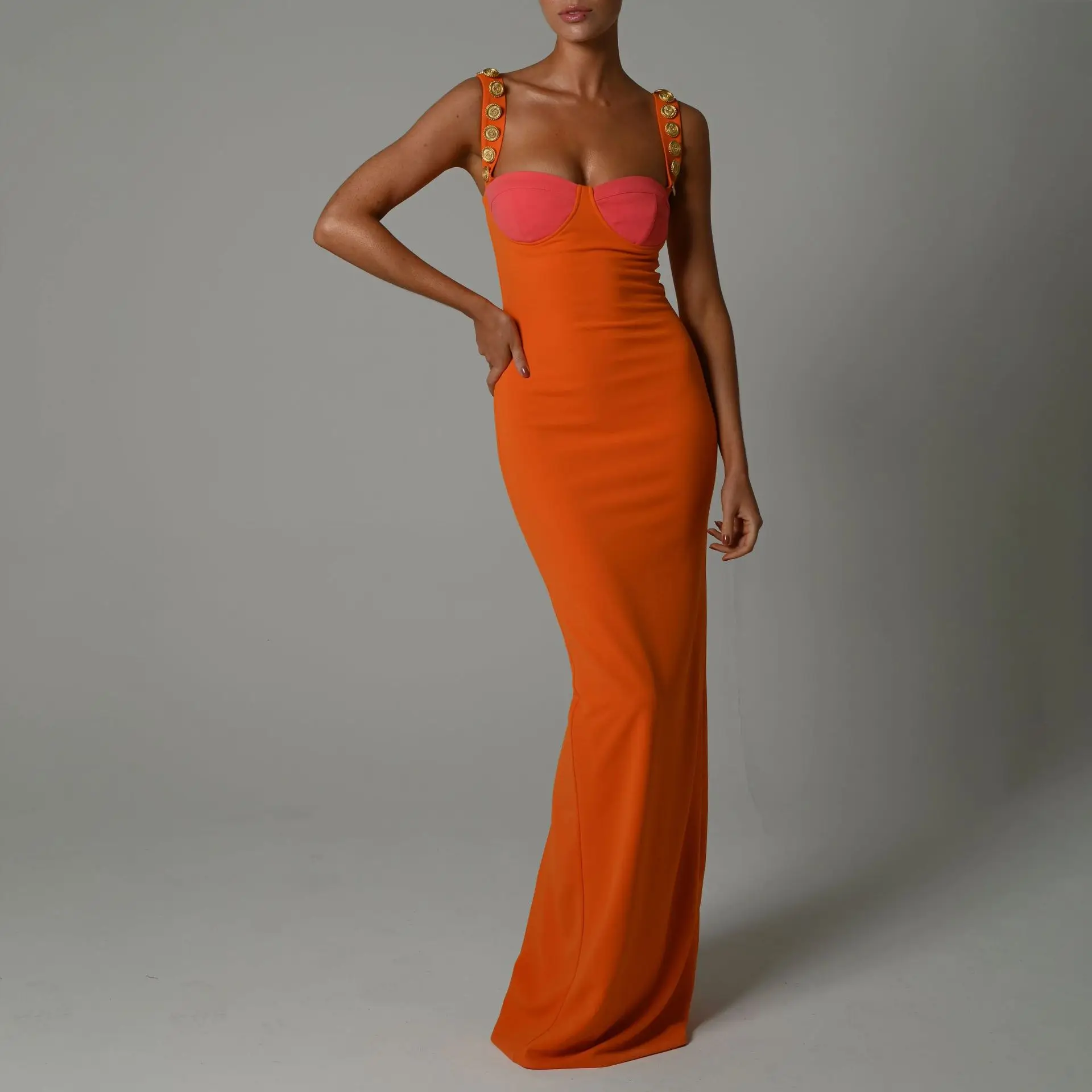 Contraste de Cor de Baixo Corte de Alta Irregular sem Encosto Vestido de Mulher Feminino Fenda Saia Longa Apertado-fitting Cinta no Peito Roupas 2022 Novo Y2k 6 de alta fenda y2k saia longa irregular