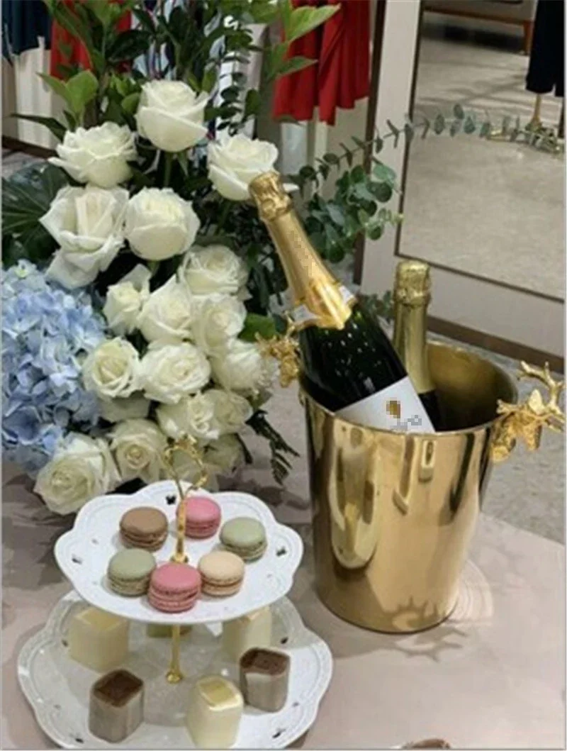 European champagne barrel rack stainless steel ice bucket bar KTV Wine Chiller Bottle Cooler Beer Chiller Ice Barrel Silver Gold