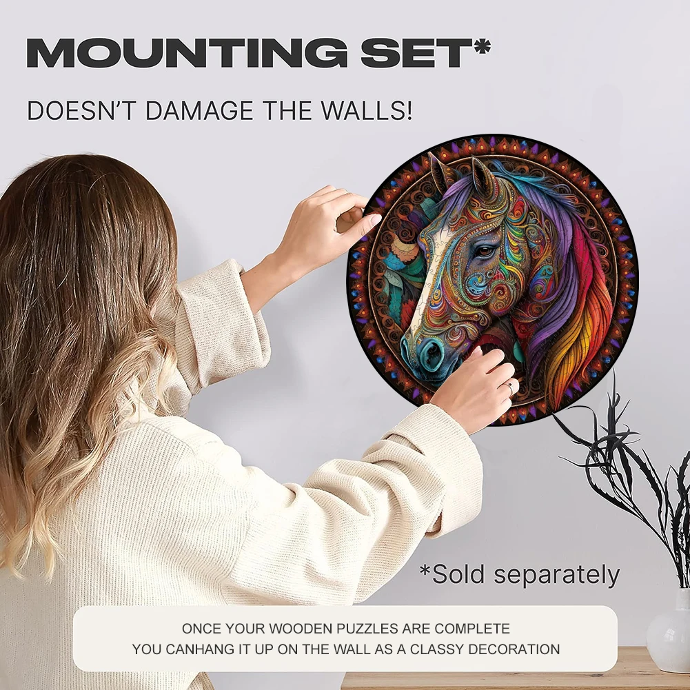 Wooden Puzzle Mandala Horse 3D Wood Jigsaw Puzzle Retro Toys Wooden Animal Puzzles Board Game For Adults Kids With Wood Gift Box 5