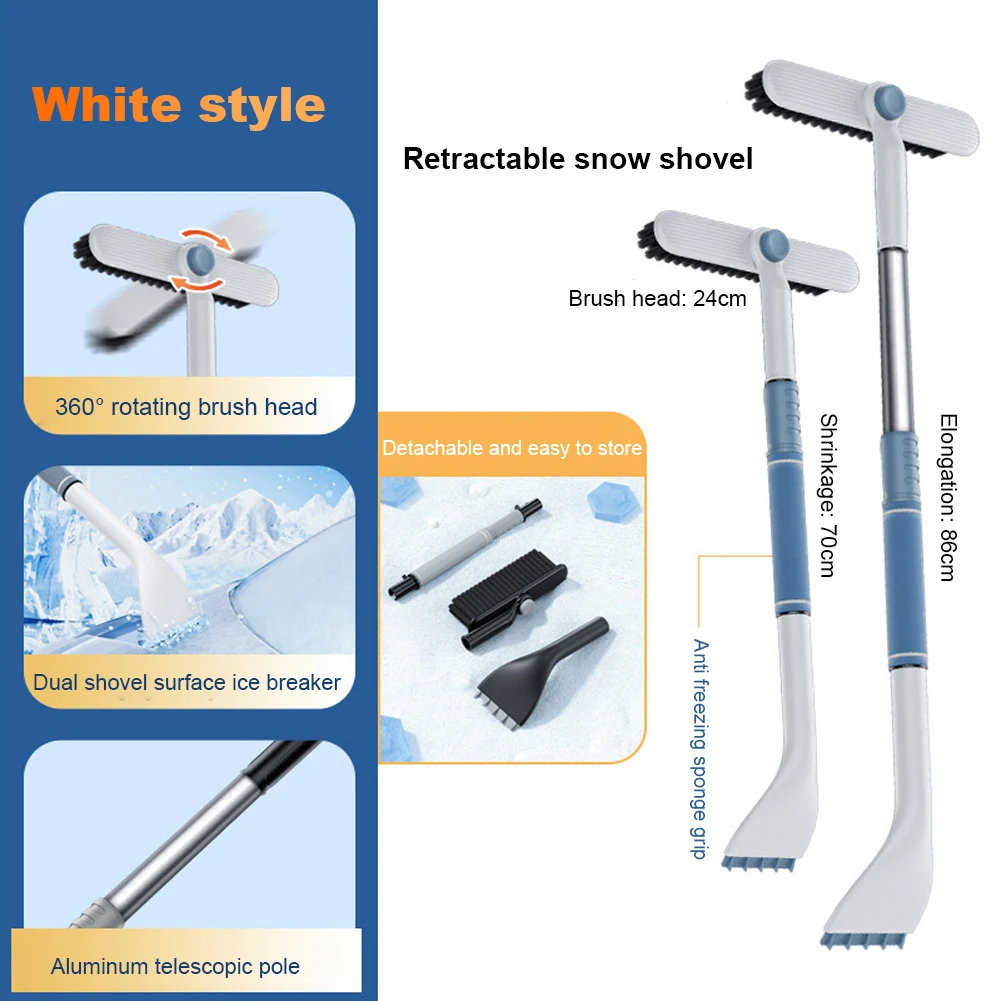 Car Multifunctional Snow Shovel Rotatable Telescopic Snow Removal Auto Windshield Defrosting Ice Scraper Deicing Cleaning Tools windshield shovel windshield defroster windshield deicing instrument snow shovel window cleaning tool
