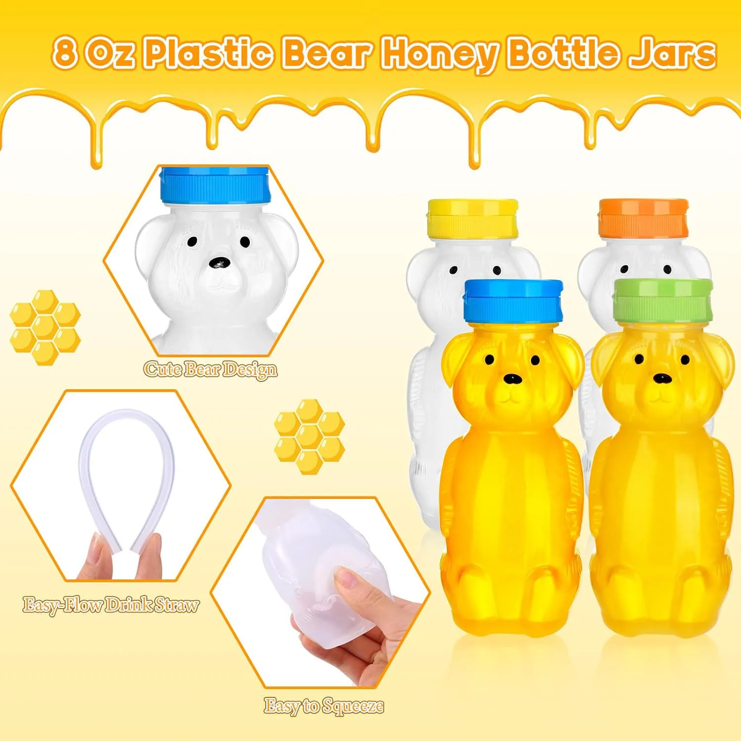 Straw Cups Honey Bear Therapy Sippy Bottles for Speech and Feeding Training Leak-Proof Food Grade BPA Free 2 Pack 8oz