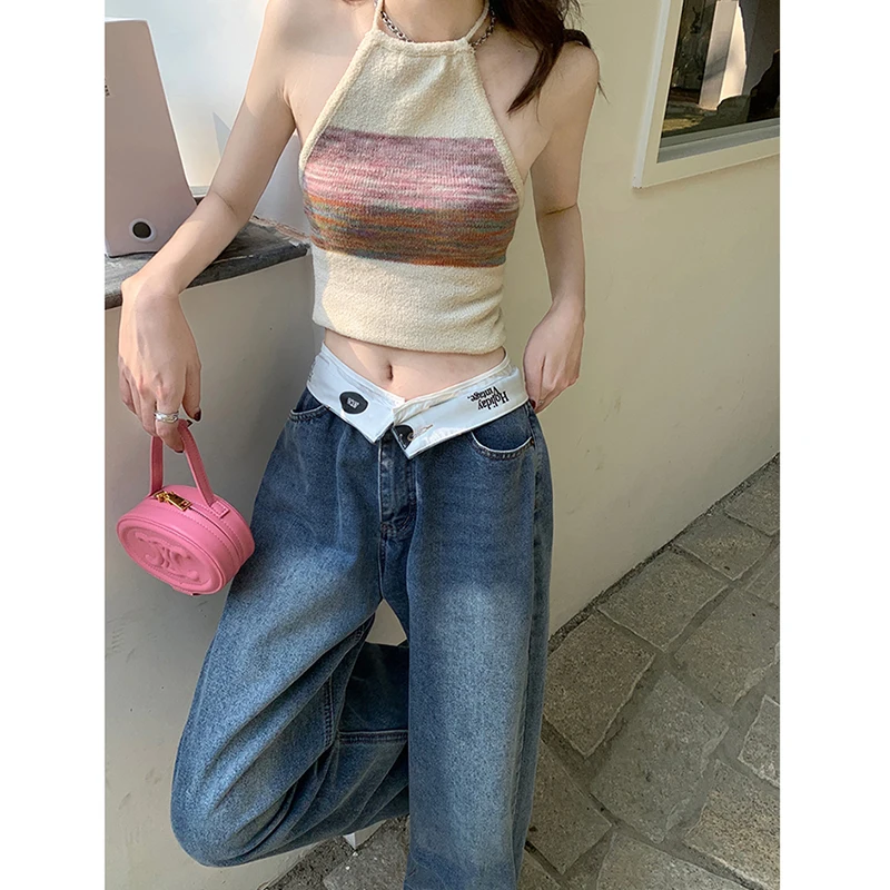 Real time photos of denim women's pants in retro blue 2023, new autumn and winter high street hot girls with loose cuffs and wid real time photo of denim skirt for women with retro blue high street summer high waisted and slim feeling retro contrasting a li