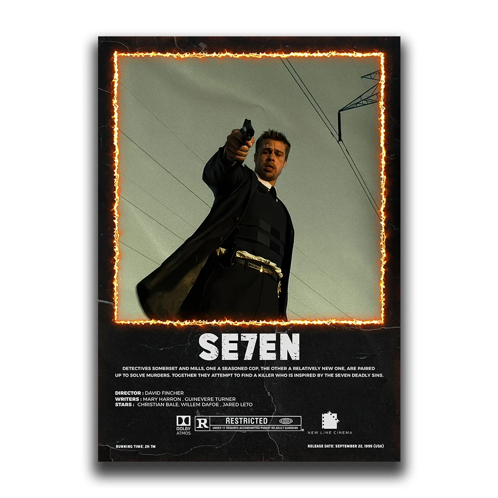 Vintage Black Cinema Art: Se7en Film Canvas Wall Mural