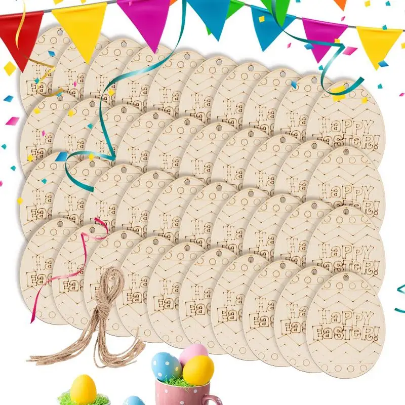 

Незаконченные пасхальные украшения, 40 шт., деревянные украшения в виде яйца для рисования, пасхальные украшения «сделай сам», строительные материалы, подвесные украшения