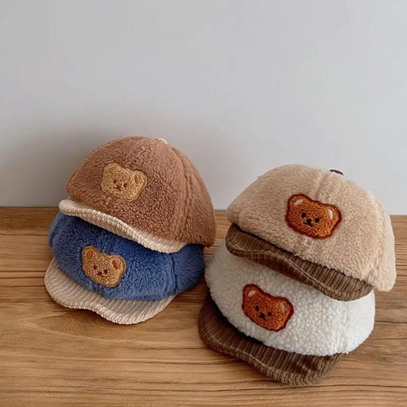 

Модная сохраняющая тепло мягкая бейсболка с милым медведем осень-зима новая мультяшная шапка универсальные хлопковые шапки для мальчиков детские аксессуары