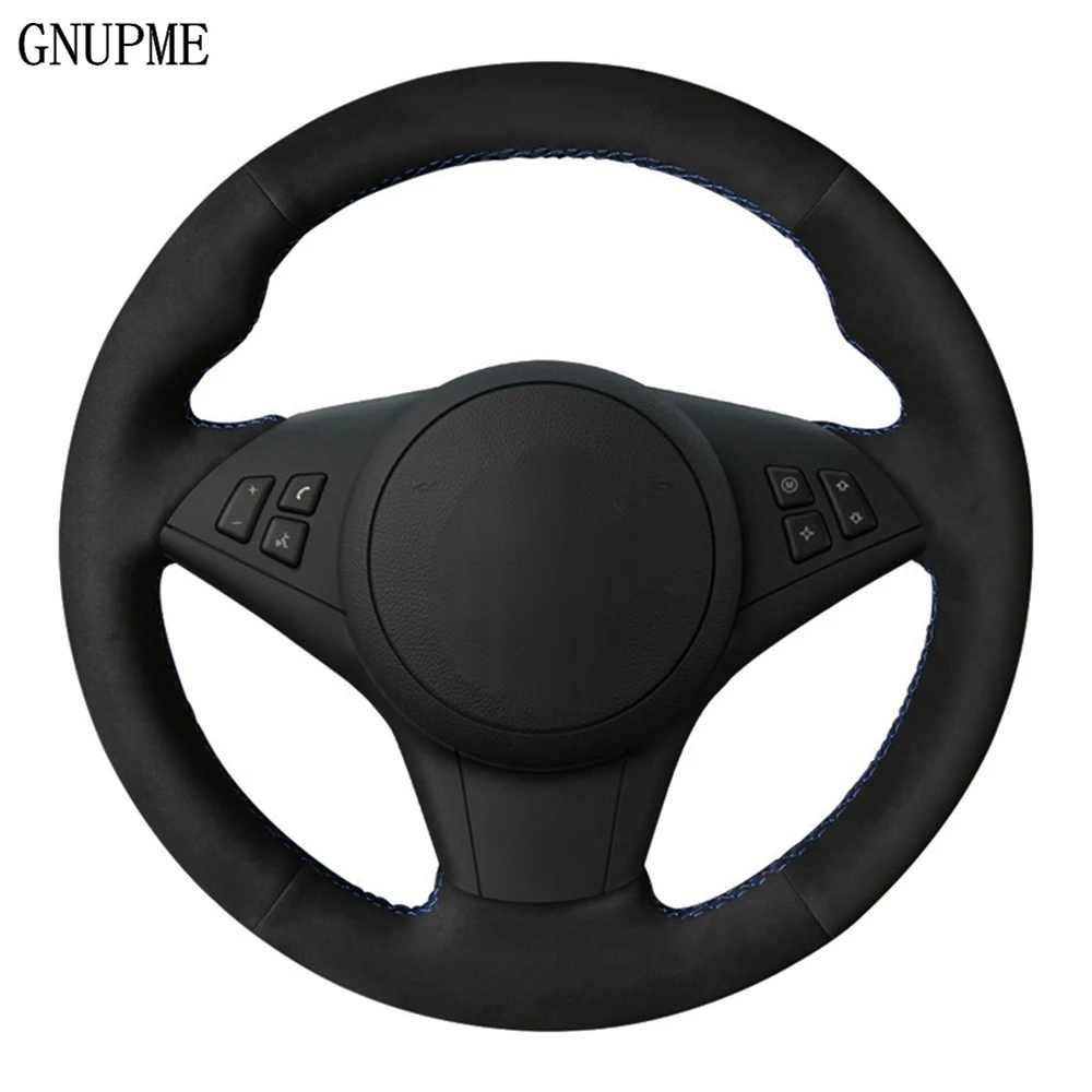 

Car Steering Wheel Cover Hand-stitched Non-slip Black Suede For BMW M5 E60 E61 (Touring) M6 E63 E64 2005 2006 2007 2008-2010