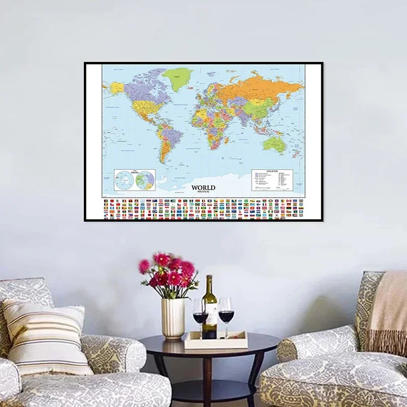 59x42cm A2 Size The World Map of Various Countries Fine Canvas Wall Map Backdrop School Office Classroom Wall Decoration Gift