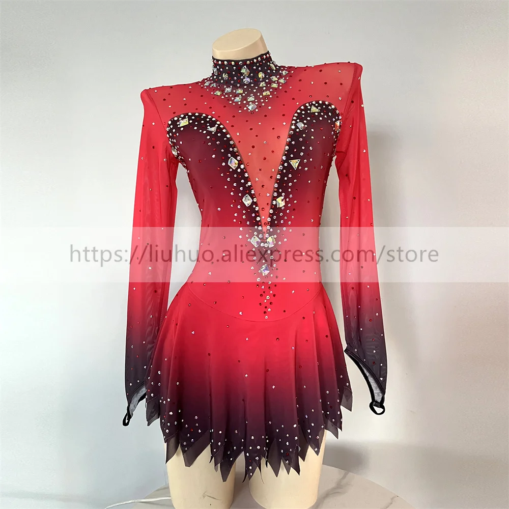 

LIUHUO Women Aldult Girl Customize Costume Performance Competition Leotard Ice Figure Skating Dress Dance Red Teens Ballet Kids