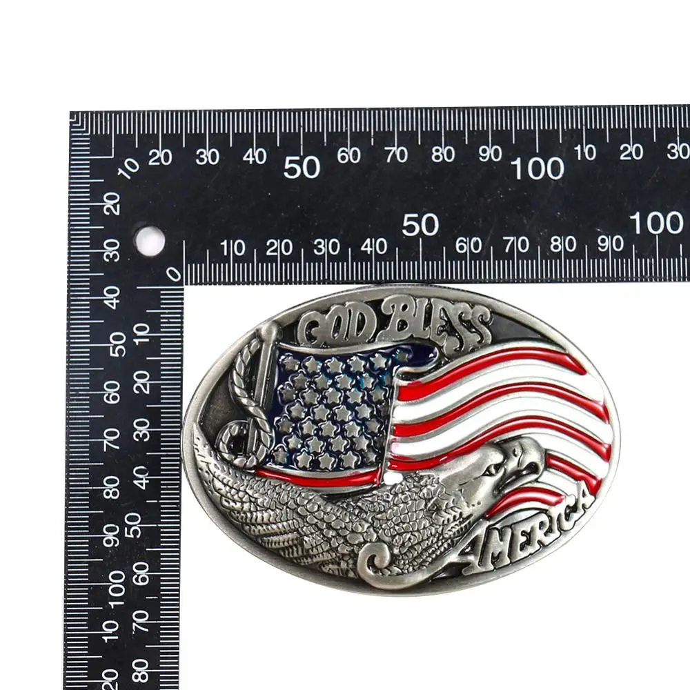 4cm National Enamel American Flag Silver Eagle Men Belt Buckle Men\'s God Bless Oval Leather Craft Male Strap Jeans Accessories