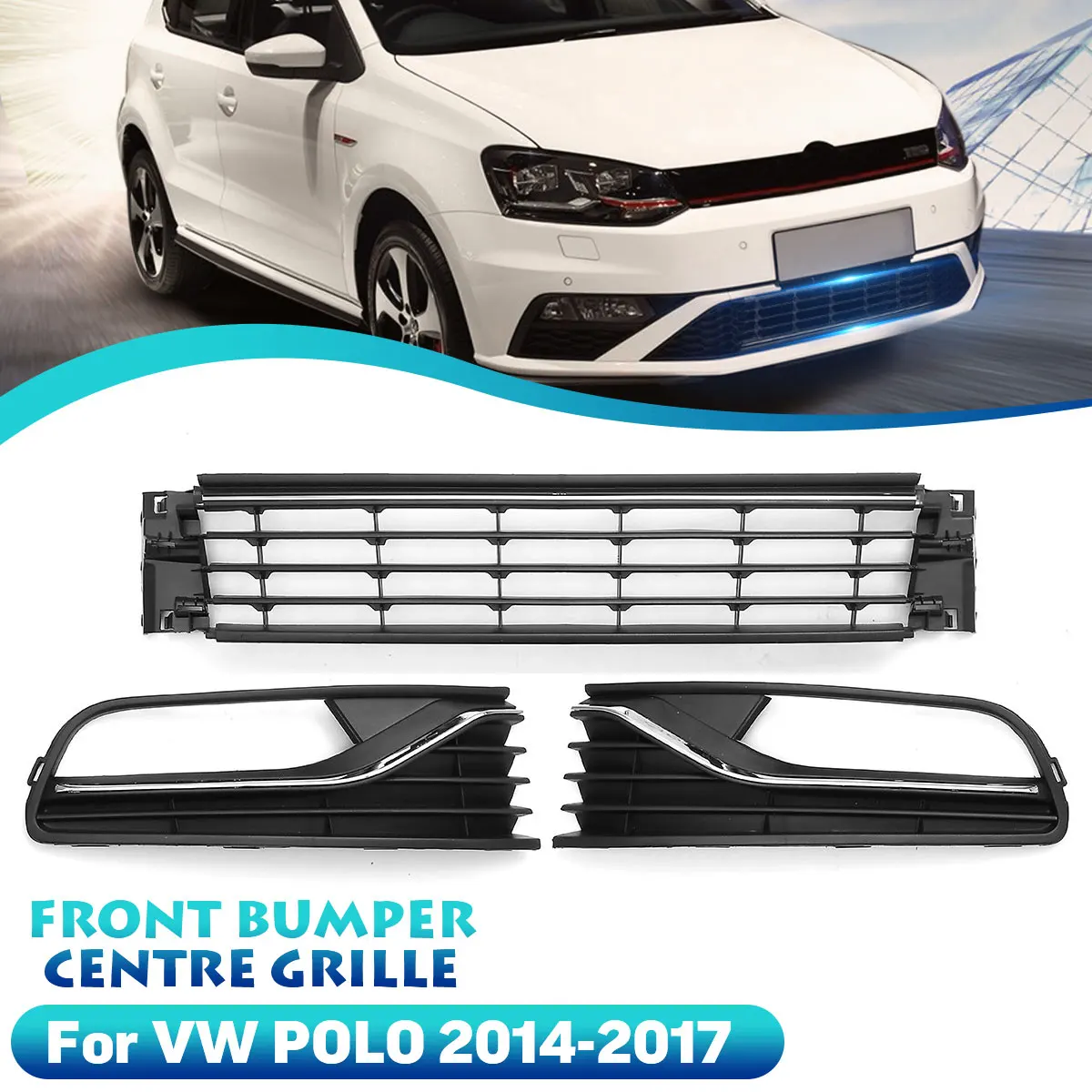 Auto Front Kühlergrille Für VW Polo 6R 2009–2014, Frontstoßstange  Motorhaube Fronthaubengitterverkleidung Styling Ersatz Zubehör,B :  : Auto & Motorrad