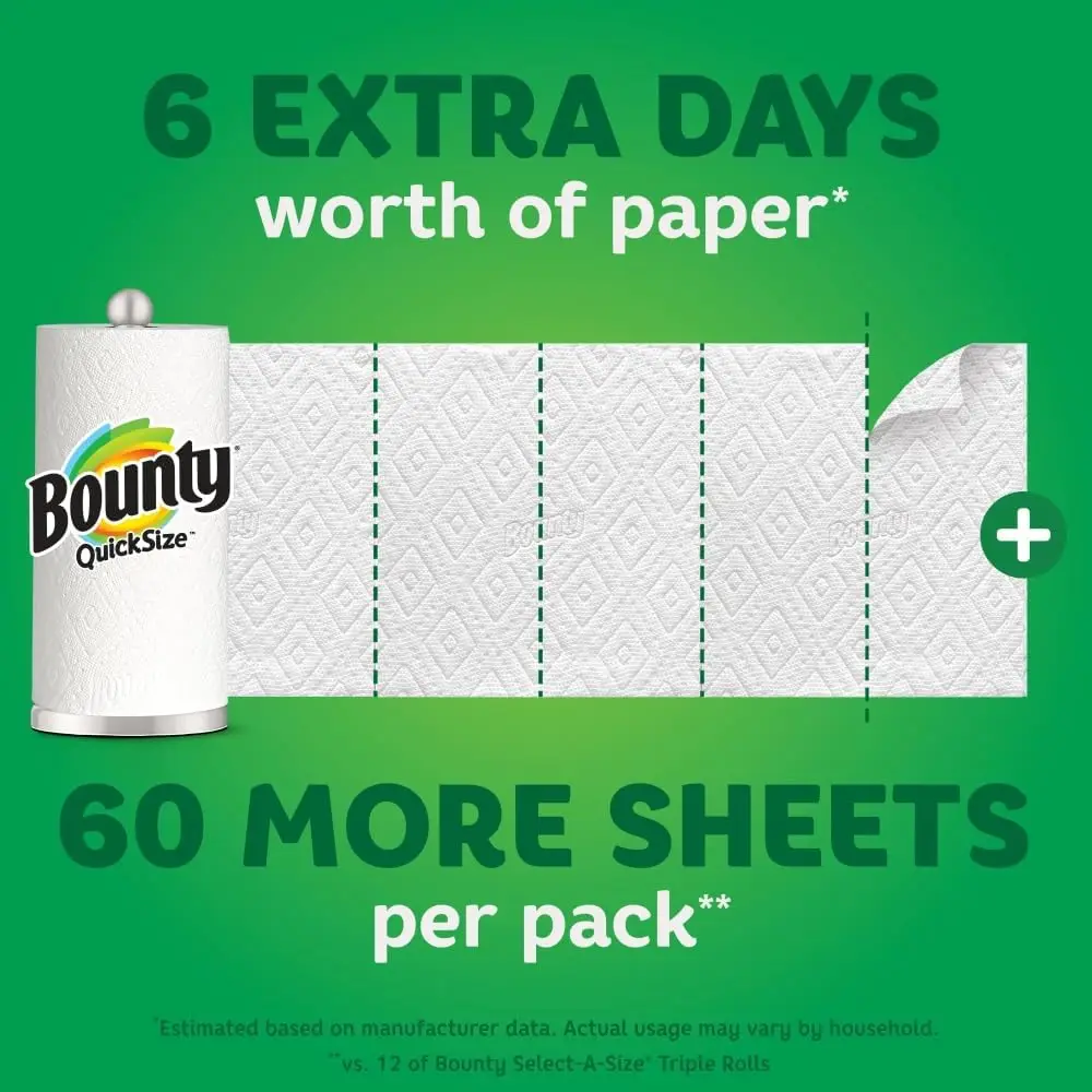 Bounty Quick-Size Paper Towels White 12 Family Triple Rolls = 36 Regular Rolls paper towel disposable paper towel